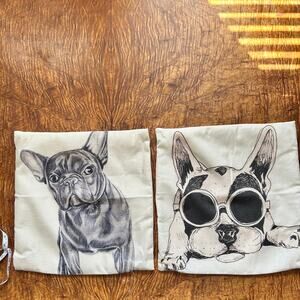 pair of French Bulldog print throw pillow covers - 17.5" square